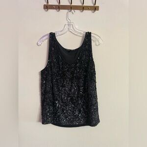 Lafayette 148 Tank Top Womens Black Sequin Scoop Neck Evening Party Plus 1X